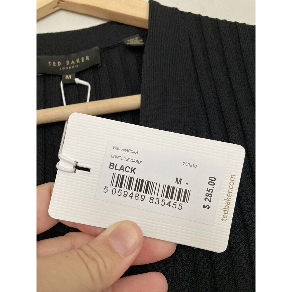 NEW Ted Baker Nardaa Longline Cardigan Dress Ribbed MEDIUM Black Viscose - Picture 12 of 16